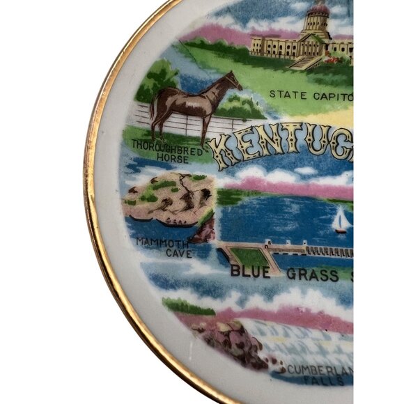 Vintage Kentucky Souvenir Plate Blue Grass State 4" Gold Rim Wall Hanging Decor - Picture 7 of 7